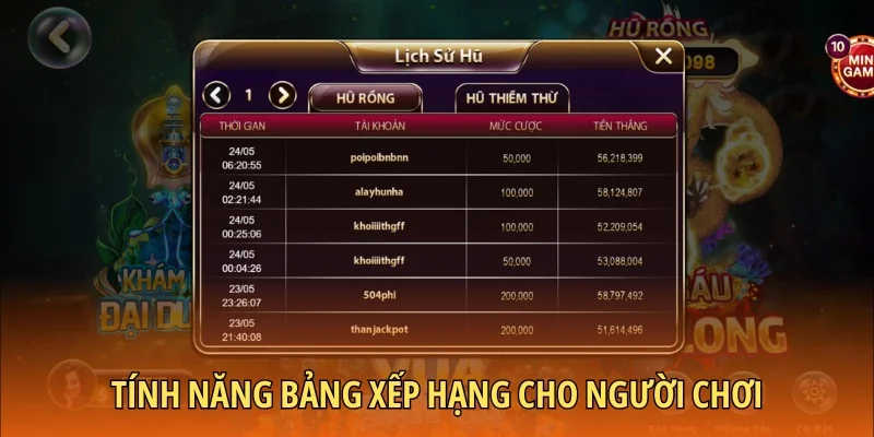 Tính năng bảng xếp hạng cho người chơi